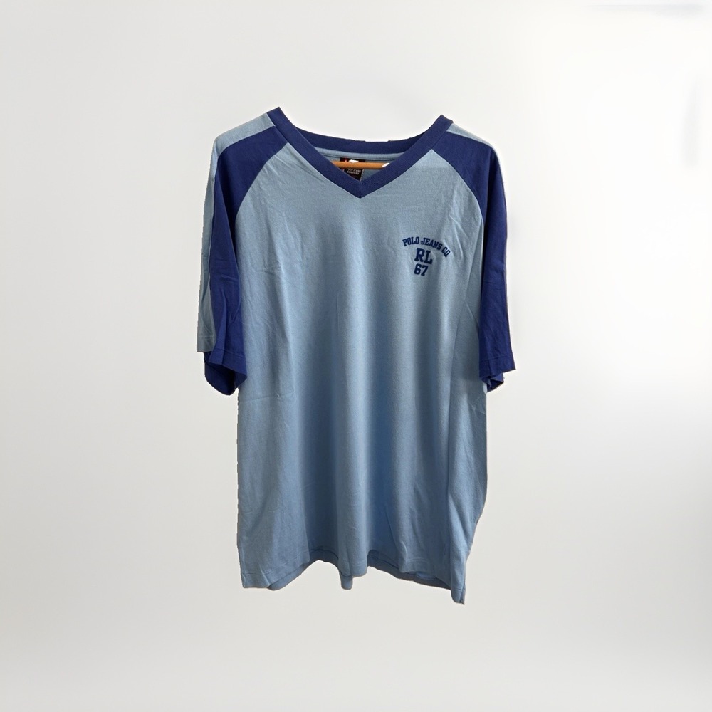 NWT Vintage Y2K Ralph Lauren Polo Jeans Co Logo V-neck T-shirt Size XL Blue